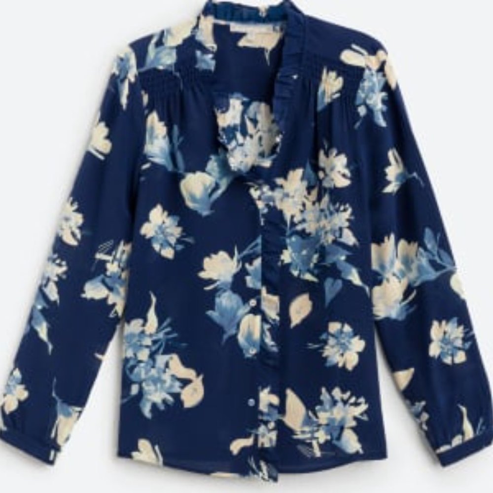 Rachel Ruffle Trim Silk Blouse